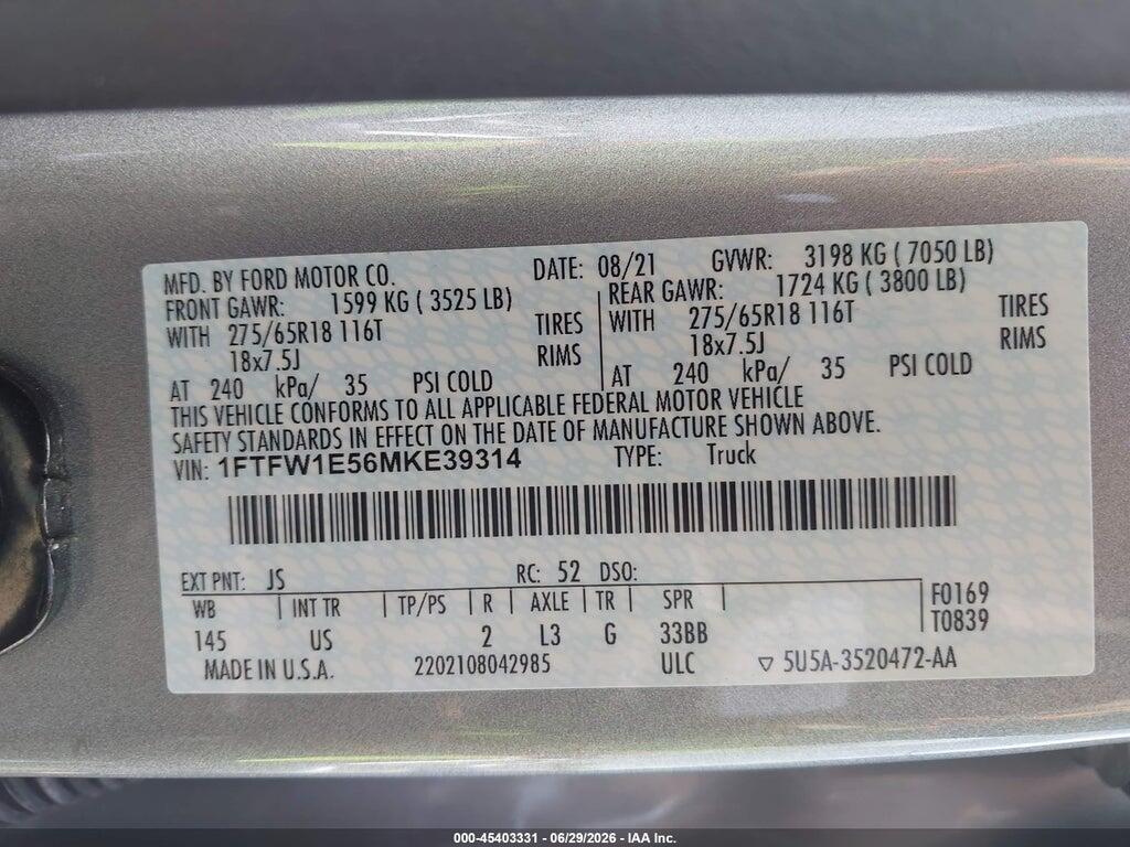 1FTFW1E56MKE39314 2021 FORD F-150 photo no. 9