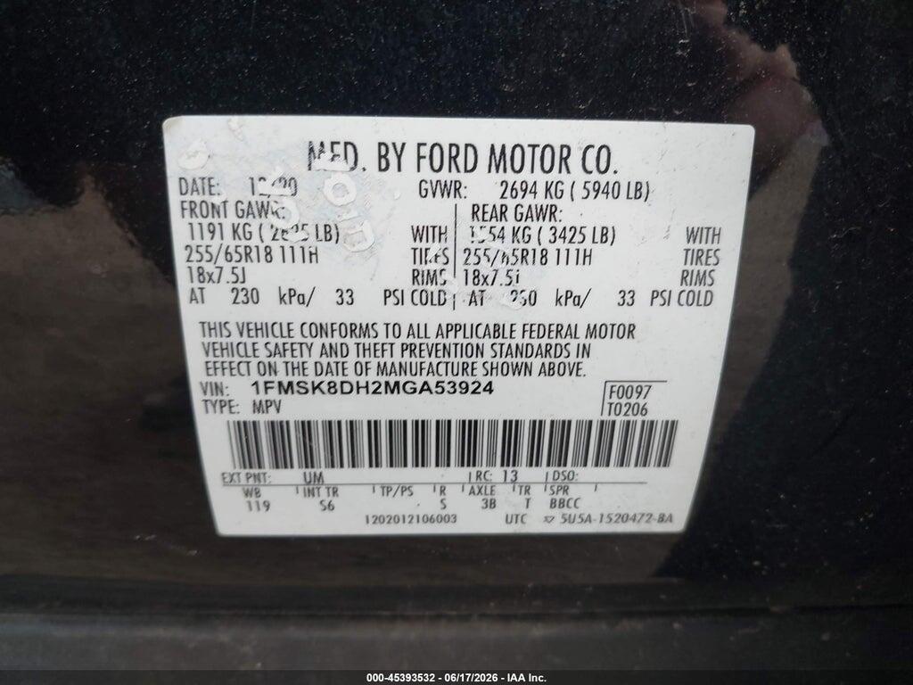 1FMSK8DH2MGA53924 2021 FORD EXPLORER photo no. 9