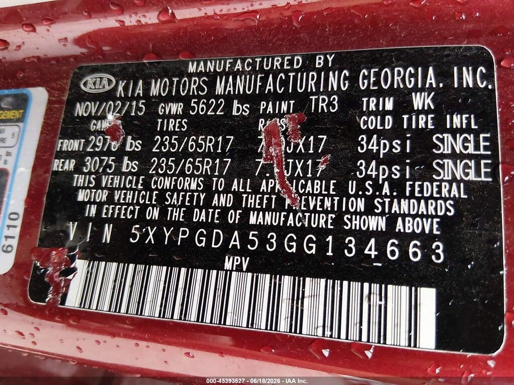 5XYPGDA53GG134663 2016 KIA SORENTO photo no. 9