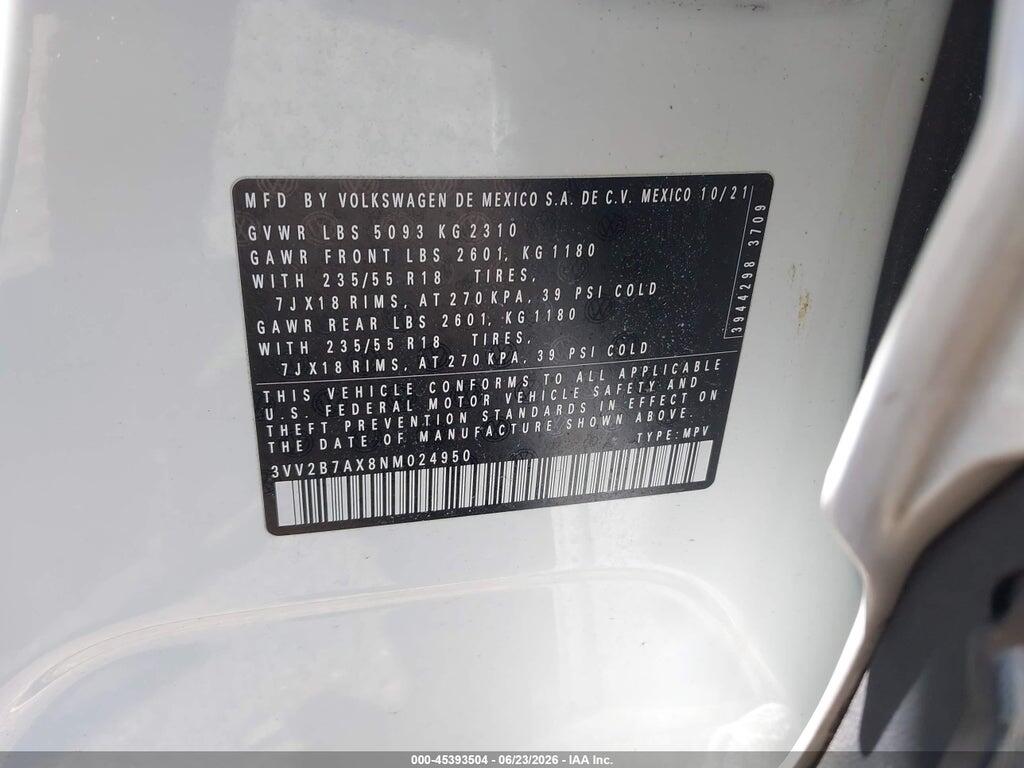 3VV2B7AX8NM024950 2022 VOLKSWAGEN TIGUAN photo no. 9