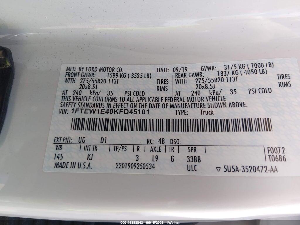 1FTEW1E40KFD45101 2019 FORD F-150 photo no. 9