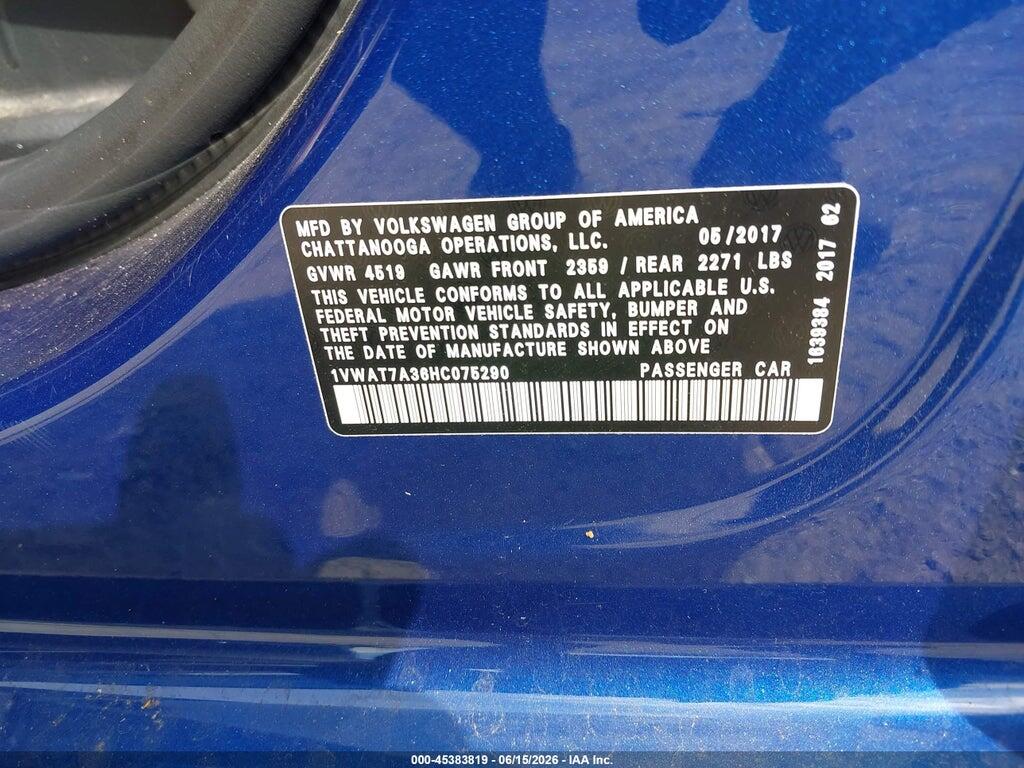 1VWAT7A36HC075290 2017 VOLKSWAGEN PASSAT photo no. 9