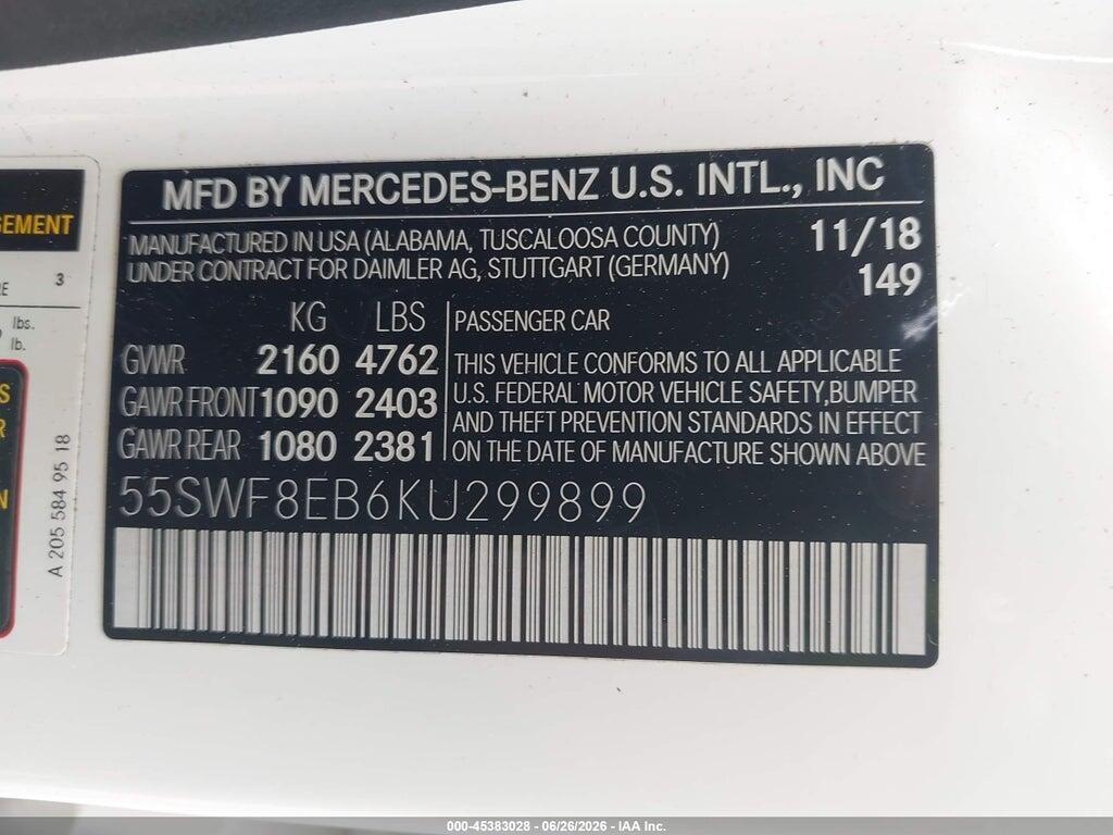 55SWF8EB6KU299899 2019 MERCEDES-BENZ C 300 photo no. 9