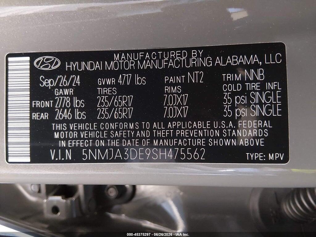 5NMJA3DE9SH475562 2025 HYUNDAI TUCSON photo no. 9