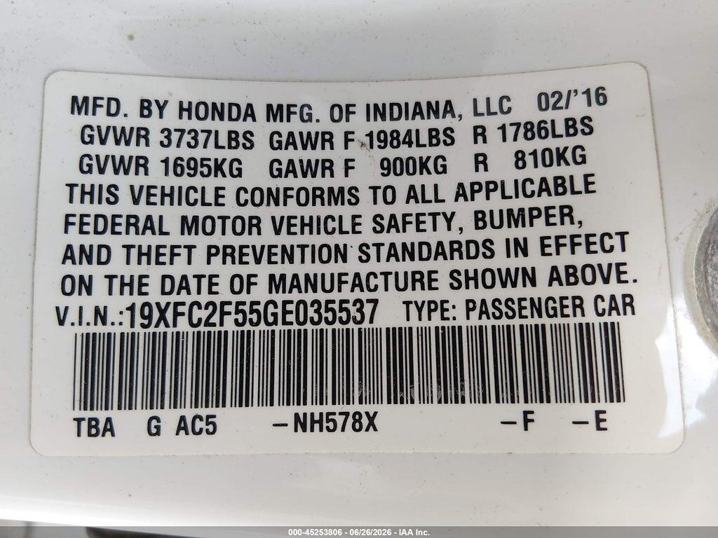 19XFC2F55GE035537 2016 HONDA CIVIC photo no. 9