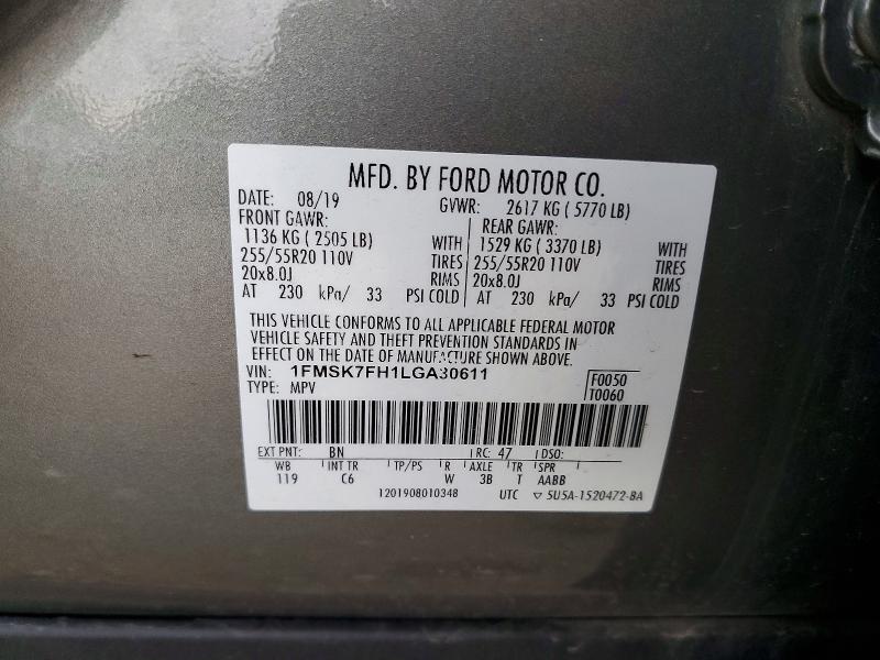 1FMSK7FH1LGA30611 2020 FORD EXPLORER photo no. 12