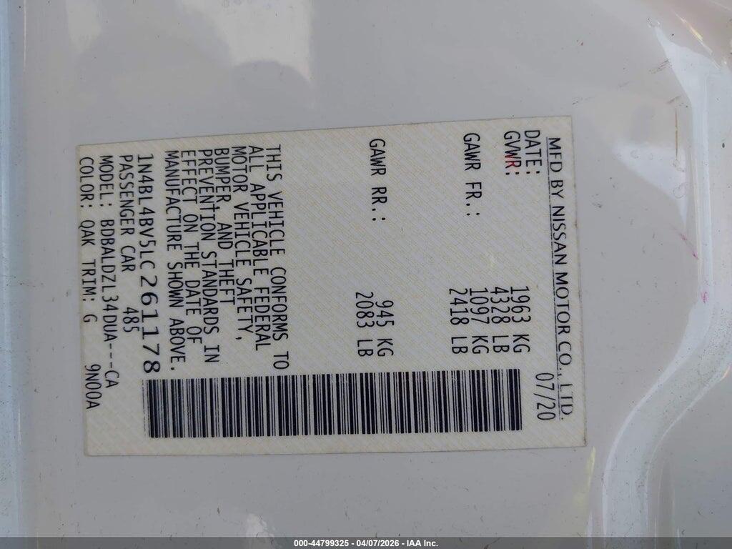 1N4BL4BV5LC261178 2020 NISSAN ALTIMA photo no. 9