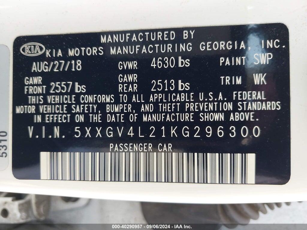 5XXGV4L21KG296300 2019 KIA OPTIMA photo no. 9