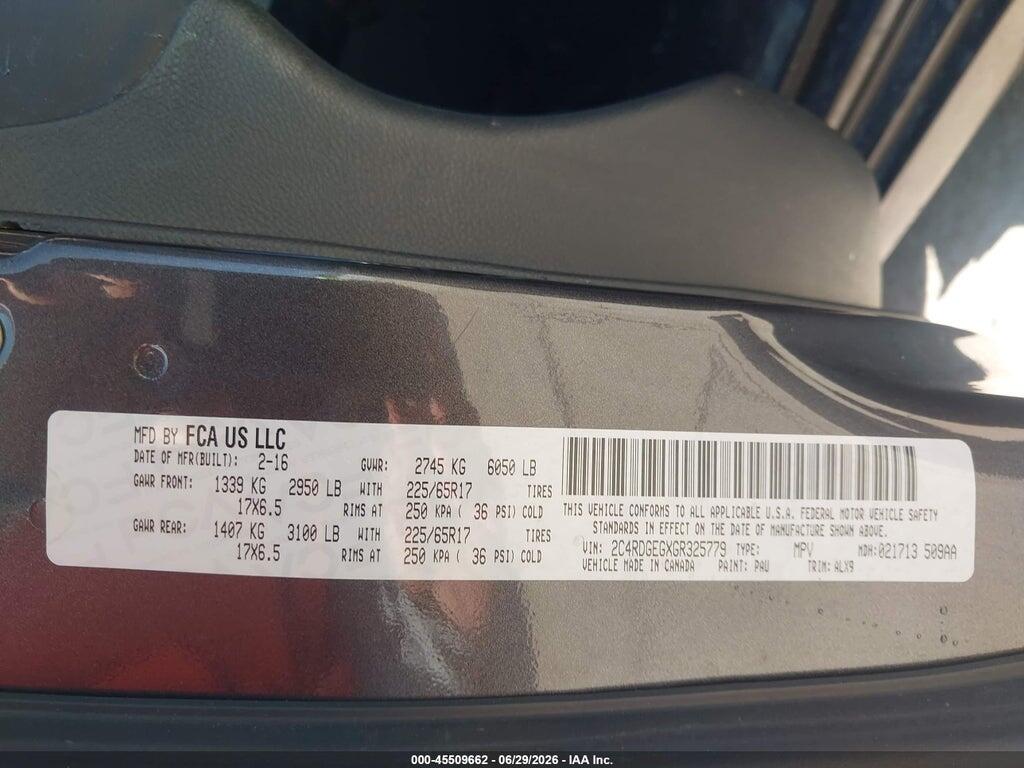 2C4RDGEGXGR325779 2016 DODGE GRAND CARAVAN photo no. 9