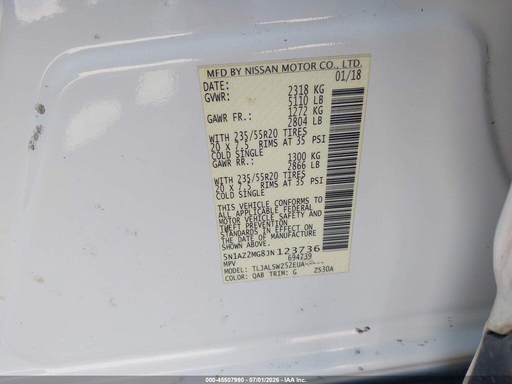 5N1AZ2MG8JN123736 2018 NISSAN MURANO photo no. 9