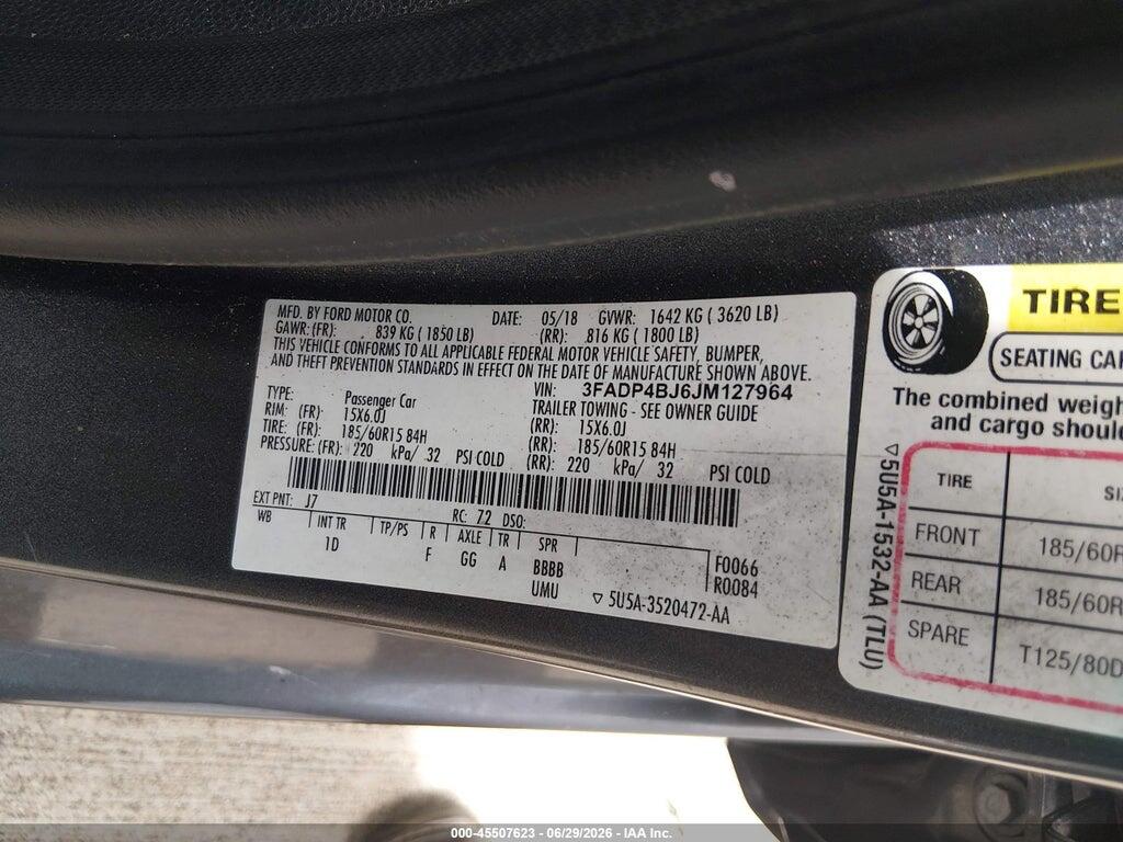 3FADP4BJ6JM127964 2018 FORD FIESTA photo no. 9