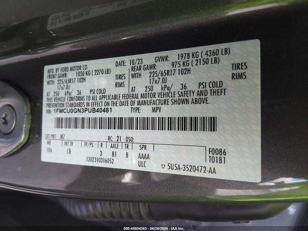 1FMCU0GN3PUB40481 2023 FORD ESCAPE photo no. 9