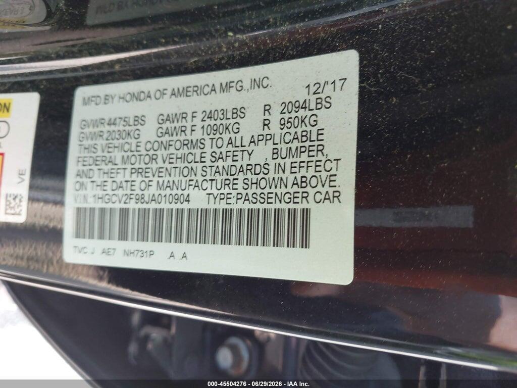 1HGCV2F98JA010904 2018 HONDA ACCORD photo no. 9