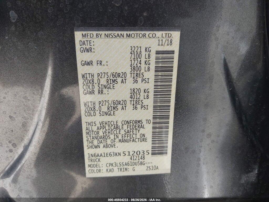 1N6AA1E63KN512035 2019 NISSAN TITAN photo no. 9