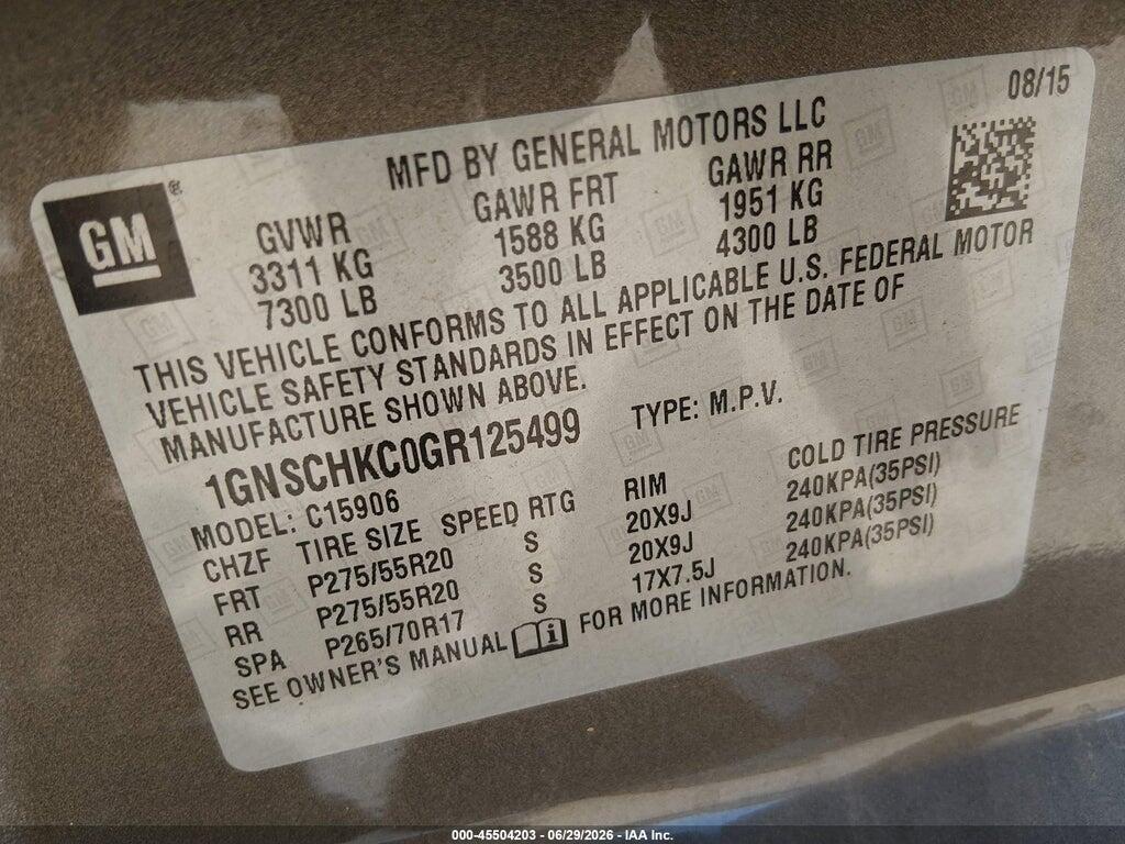 1GNSCHKC0GR125499 2016 CHEVROLET SUBURBAN photo no. 9