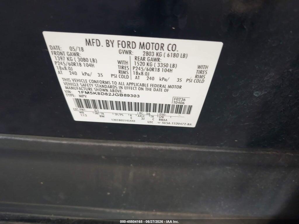 1FM5K8D82JGB89303 2018 FORD EXPLORER photo no. 9