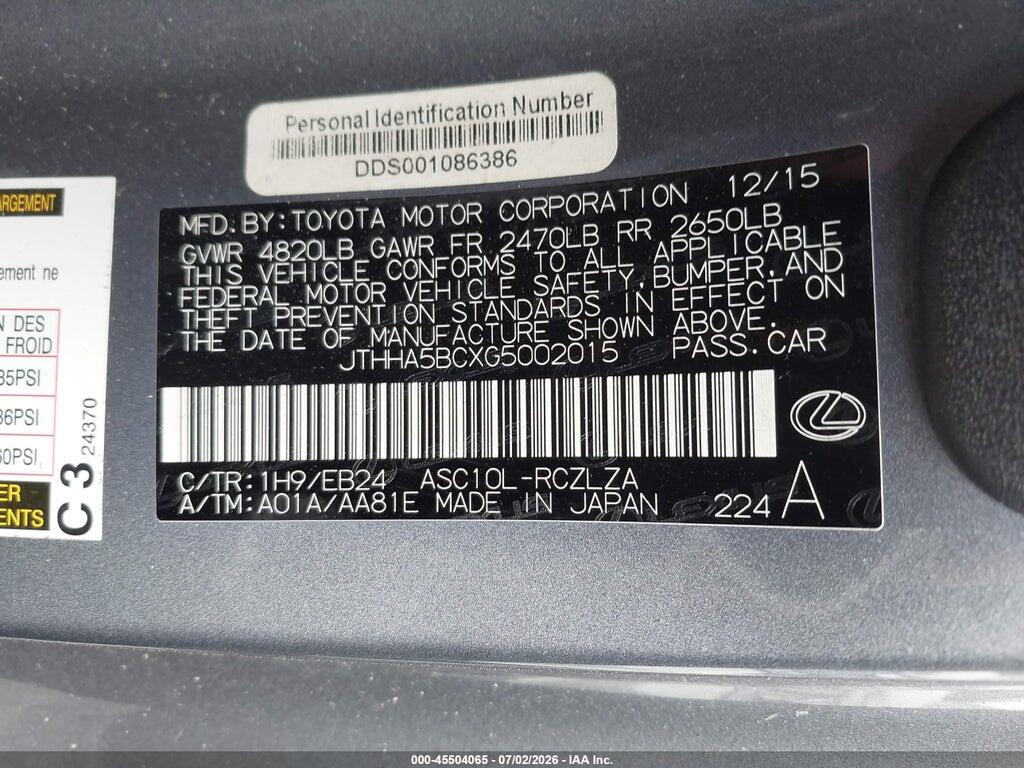 JTHHA5BCXG5002015 2016 LEXUS RC 200T photo no. 9