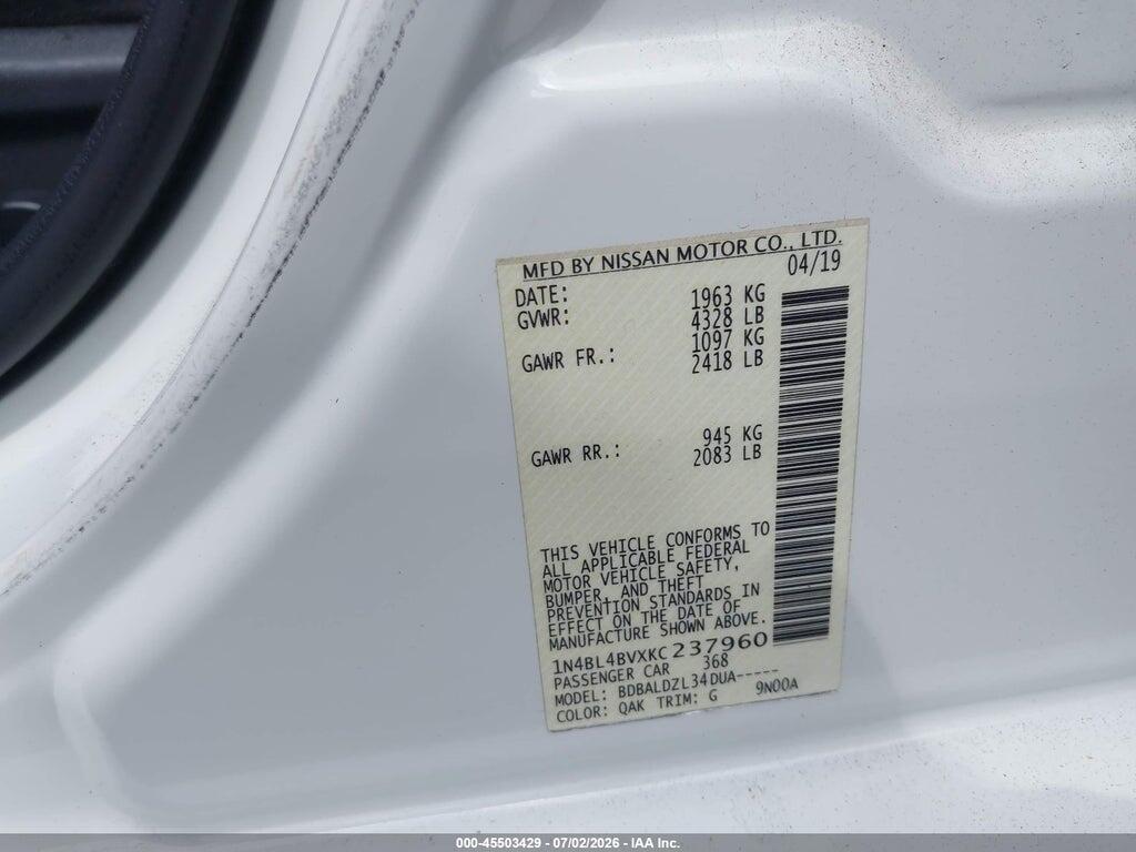 1N4BL4BVXKC237960 2019 NISSAN ALTIMA photo no. 9