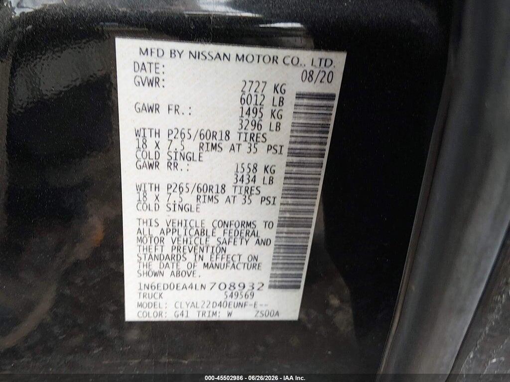 1N6ED0EA4LN708932 2020 NISSAN FRONTIER photo no. 9