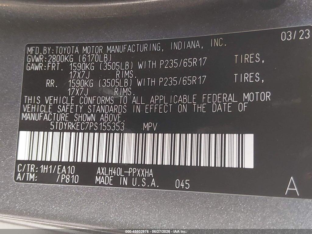 5TDYRKEC7PS155353 2023 TOYOTA SIENNA photo no. 9