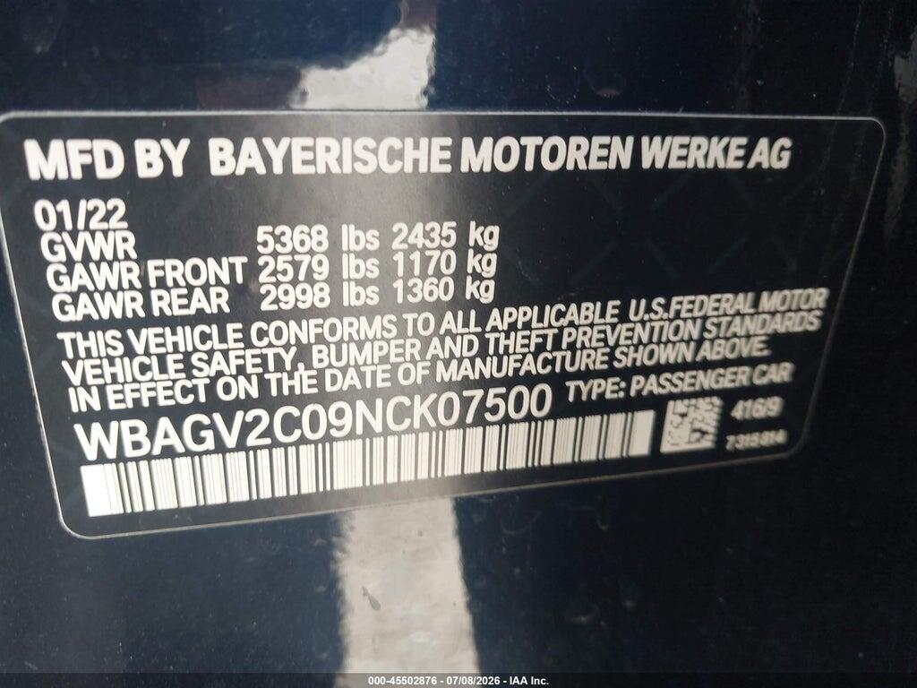 WBAGV2C09NCK07500 2022 BMW 840 GRAN COUPE photo no. 9