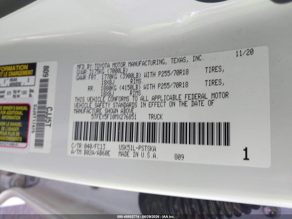 5TFEY5F10MX276851 2021 TOYOTA TUNDRA photo no. 9