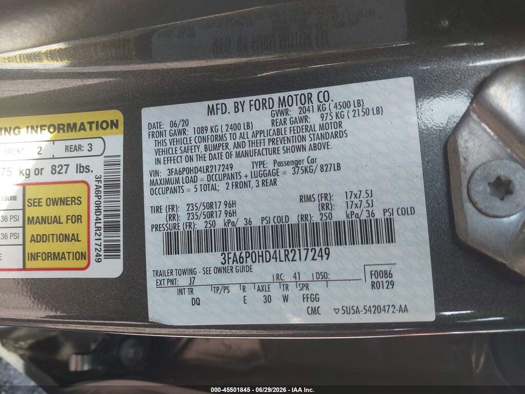 3FA6P0HD4LR217249 2020 FORD FUSION photo no. 9