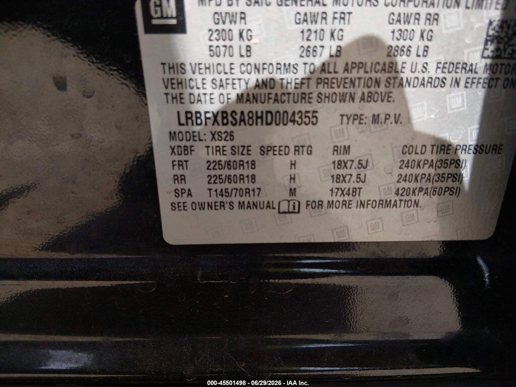 LRBFXBSA8HD004355 2017 BUICK ENVISION photo no. 9