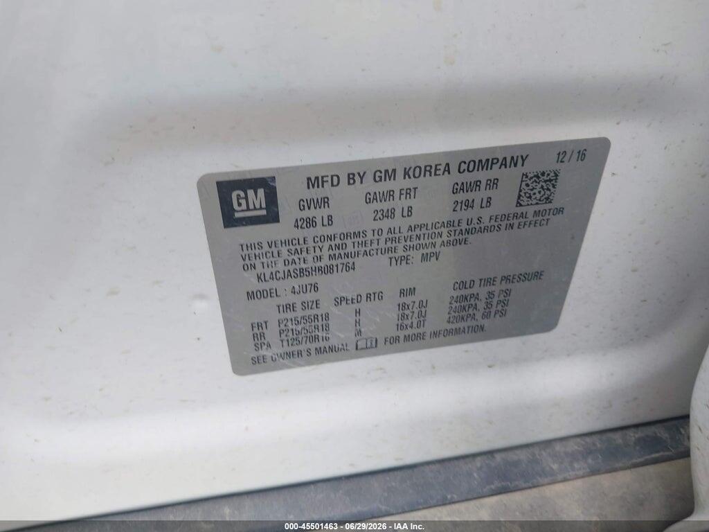 KL4CJASB5HB081764 2017 BUICK ENCORE photo no. 9