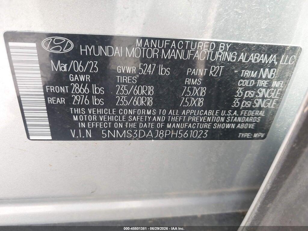 5NMS3DAJ8PH561023 2023 HYUNDAI SANTA FE photo no. 9