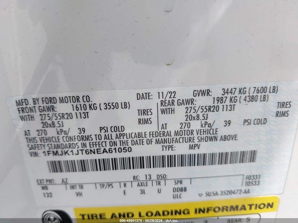 1FMJK1JT6NEA61050 2022 FORD EXPEDITION photo no. 9