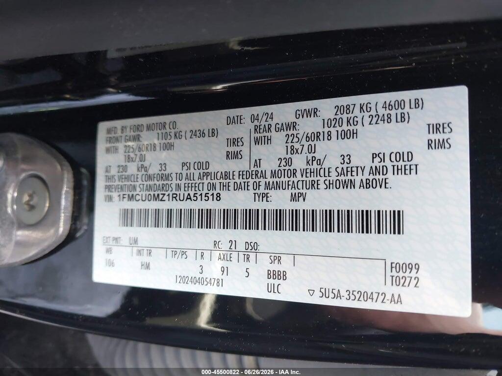 1FMCU0MZ1RUA51518 2024 FORD ESCAPE photo no. 9
