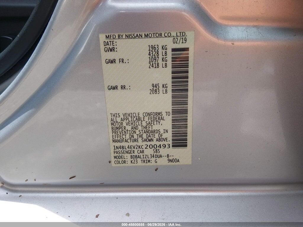 1N4BL4EV2KC200493 2019 NISSAN ALTIMA photo no. 9