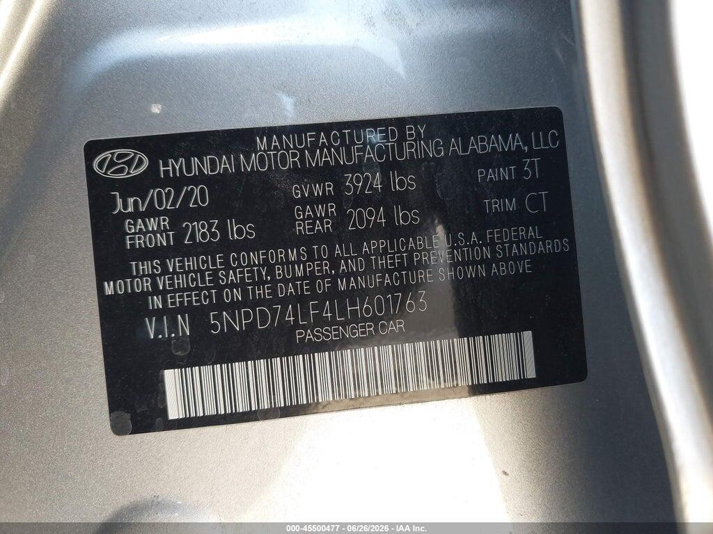 5NPD74LF4LH601763 2020 HYUNDAI ELANTRA photo no. 9