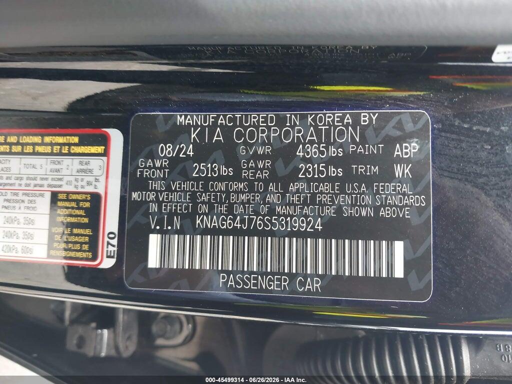 KNAG64J76S5319924 2025 KIA K5 photo no. 9