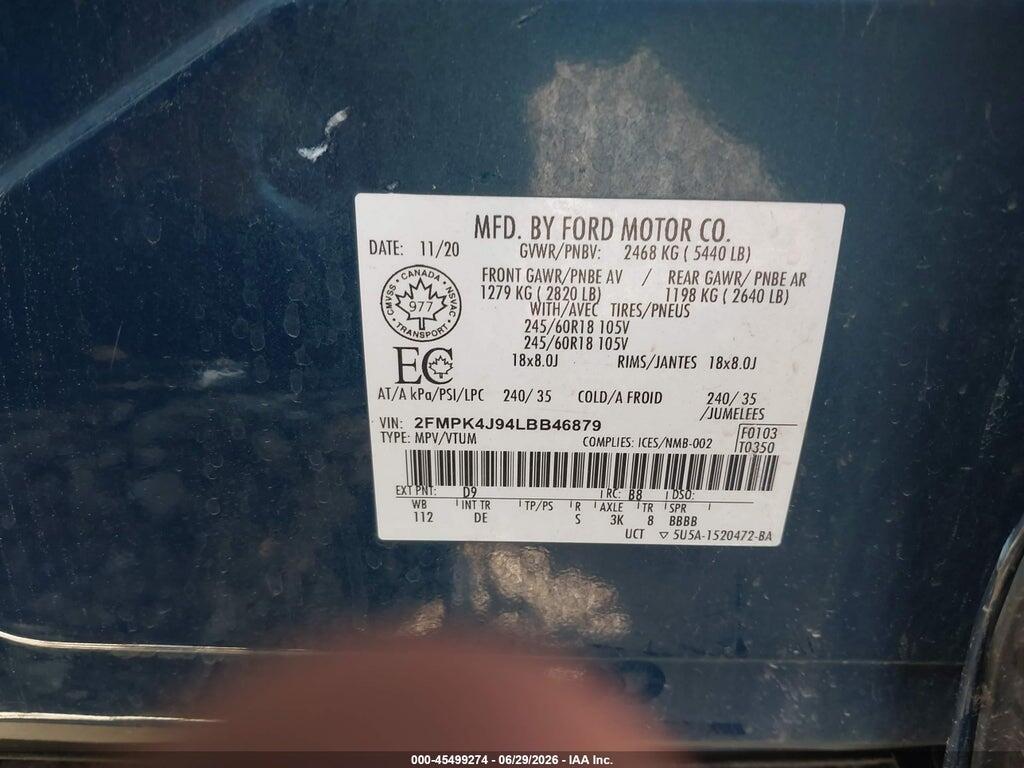 2FMPK4J94LBB46879 2020 FORD EDGE photo no. 9