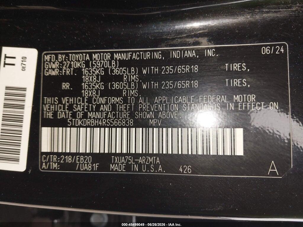 5TDKDRBH4RS566838 2024 TOYOTA HIGHLANDER photo no. 9