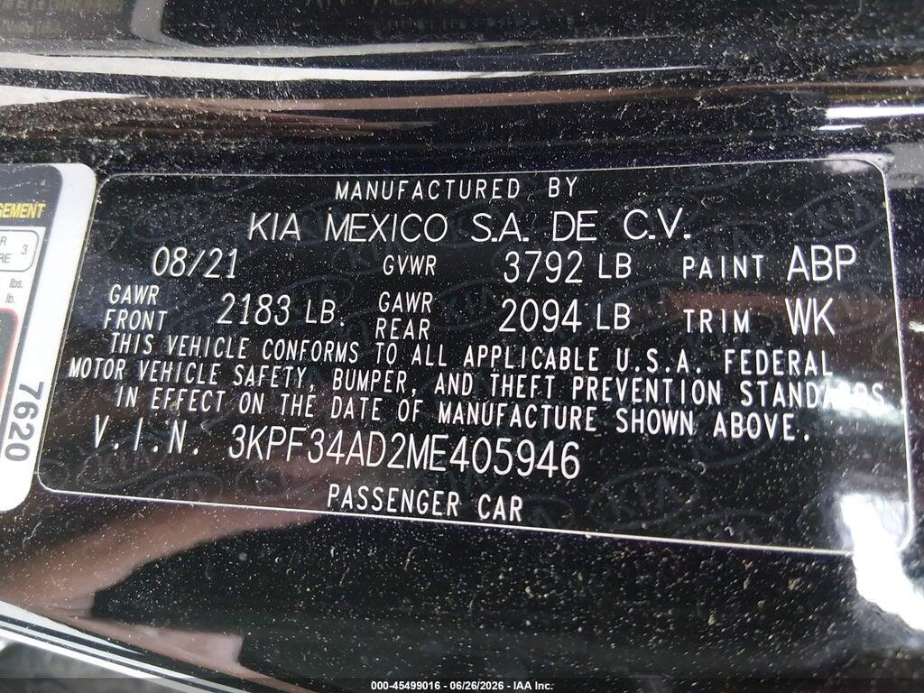 3KPF34AD2ME405946 2021 KIA FORTE photo no. 9