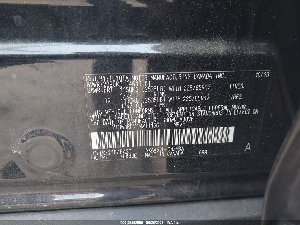 2T3W1RFV1MW111561 2021 TOYOTA RAV4 photo no. 9