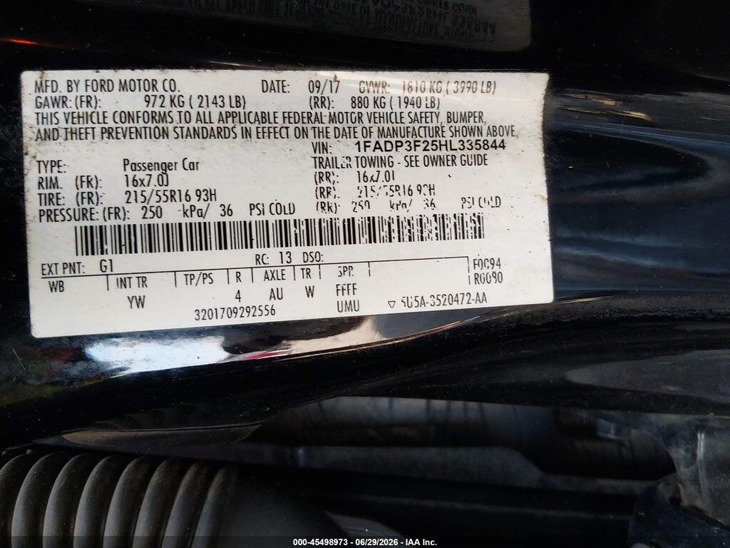 1FADP3F25HL335844 2017 FORD FOCUS photo no. 9