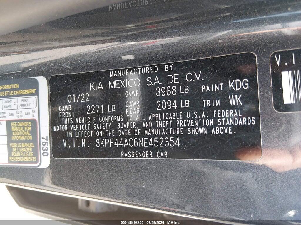 3KPF44AC6NE452354 2022 KIA FORTE photo no. 9