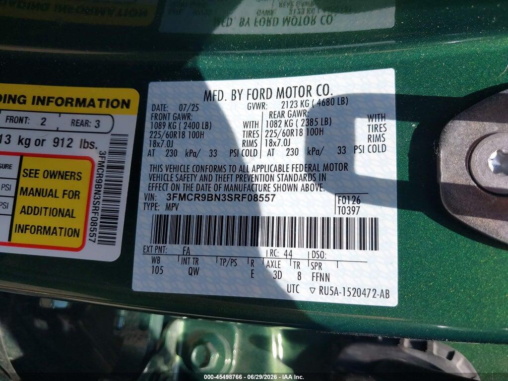 3FMCR9BN3SRF08557 2025 FORD BRONCO SPORT photo no. 9
