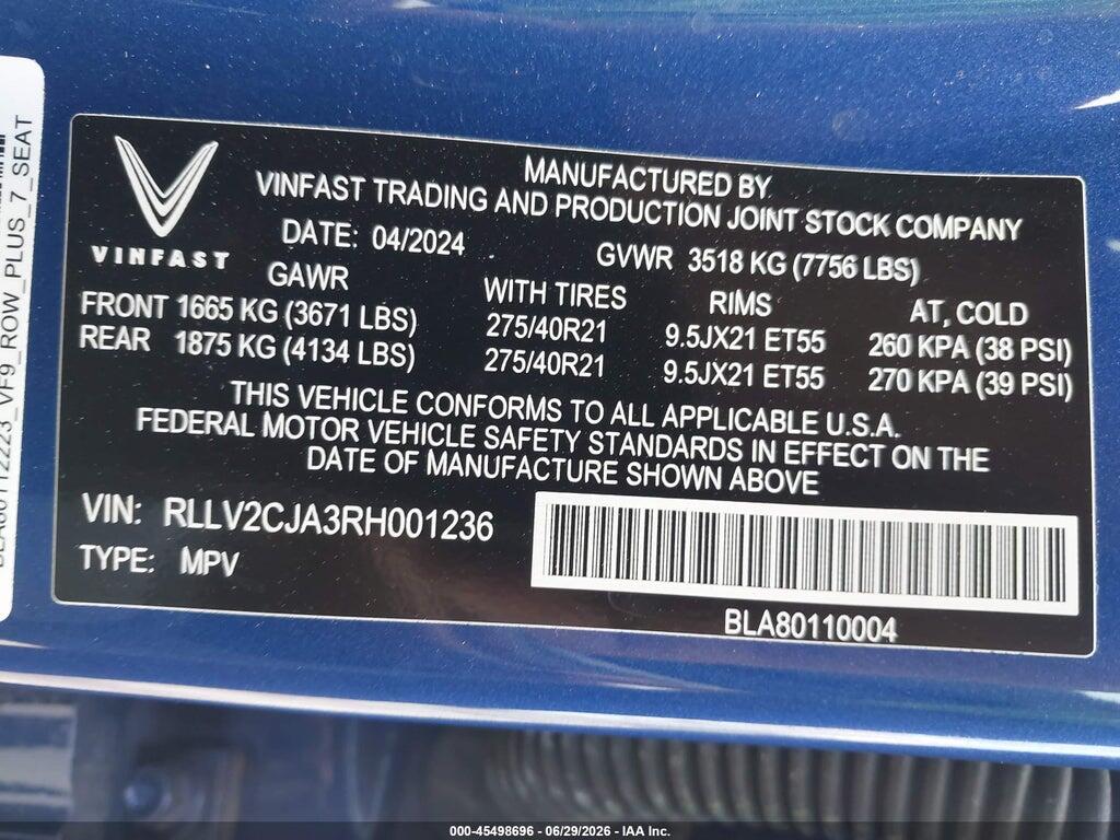 RLLV2CJA3RH001236 2024 VINFAST VF 9 photo no. 9