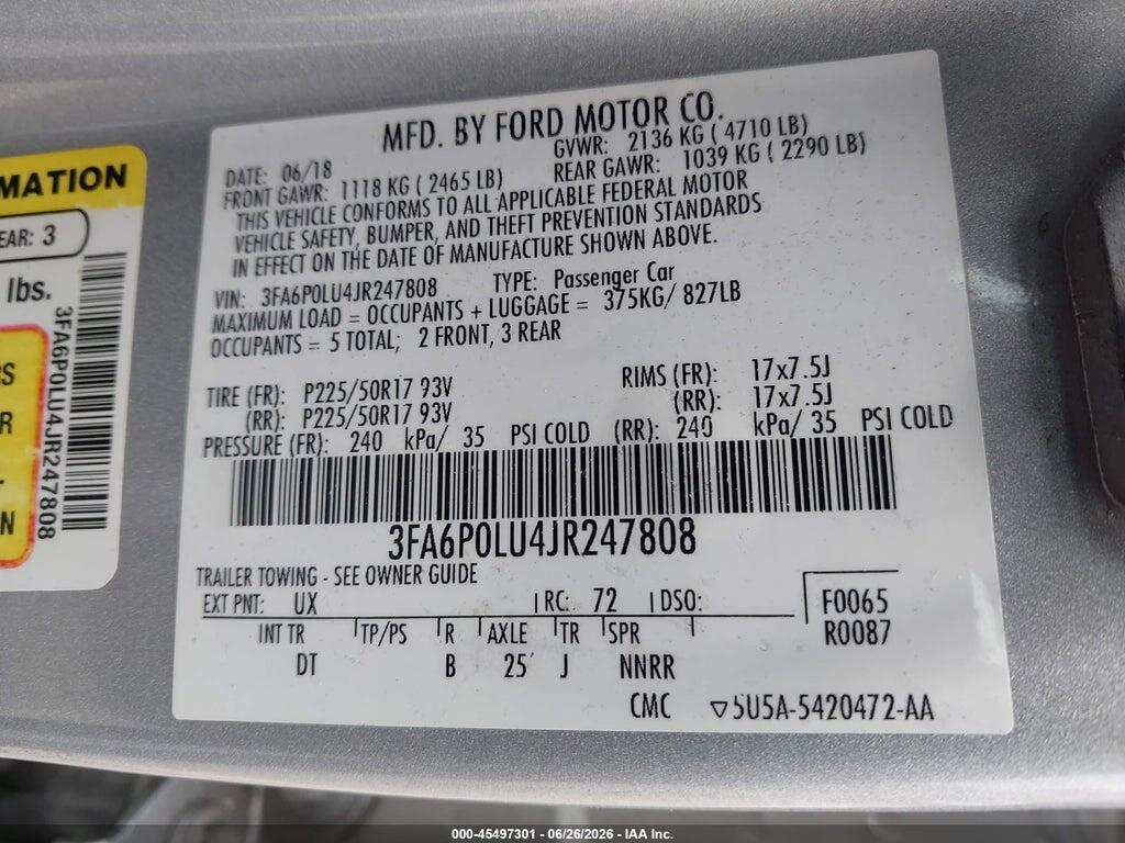 3FA6P0LU4JR247808 2018 FORD FUSION HYBRID photo no. 9