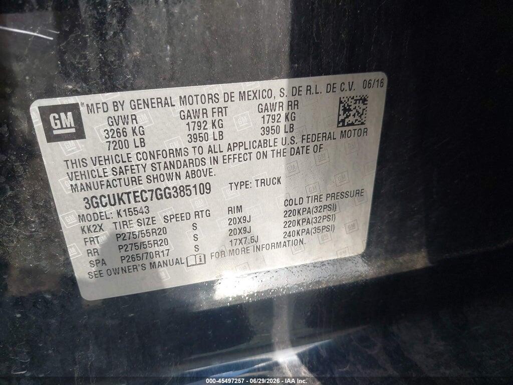 3GCUKTEC7GG385109 2016 CHEVROLET SILVERADO 1500 photo no. 9