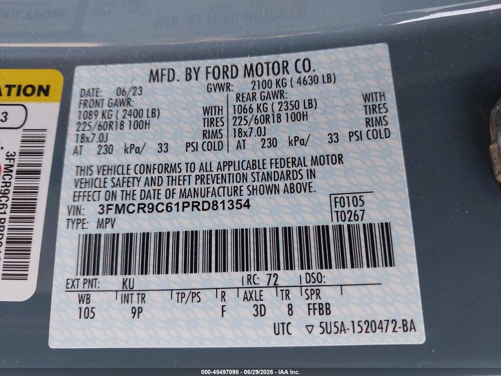 3FMCR9C61PRD81354 2023 FORD BRONCO SPORT photo no. 9