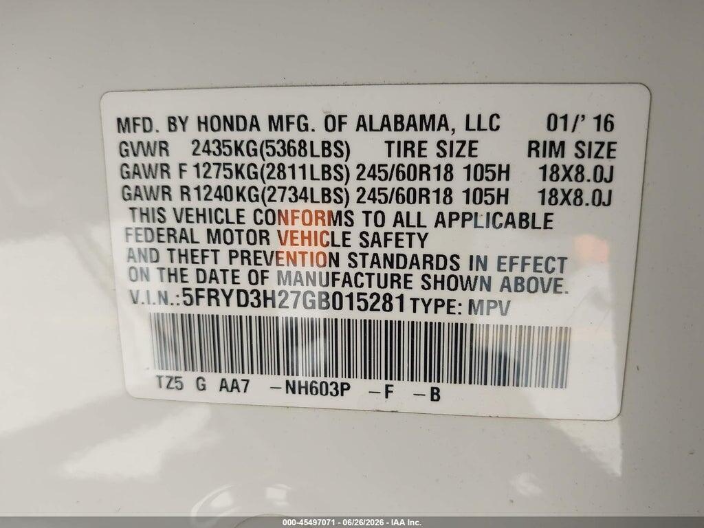 5FRYD3H27GB015281 2016 ACURA MDX photo no. 9