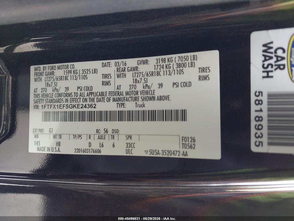 1FTFX1EF5GKE24362 2016 FORD F-150 photo no. 9
