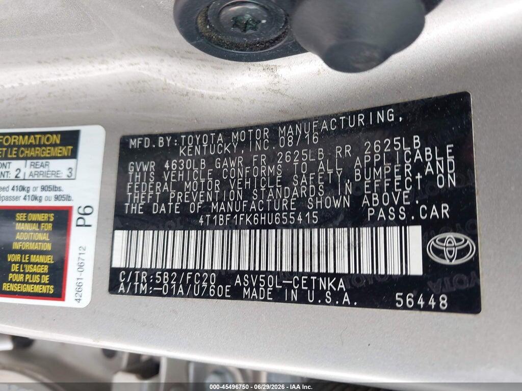 4T1BF1FK6HU655415 2017 TOYOTA CAMRY photo no. 9