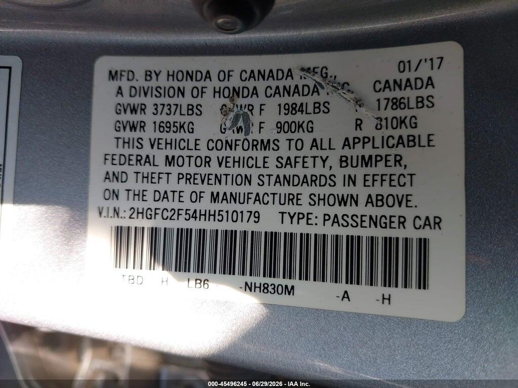2HGFC2F54HH510179 2017 HONDA CIVIC photo no. 9